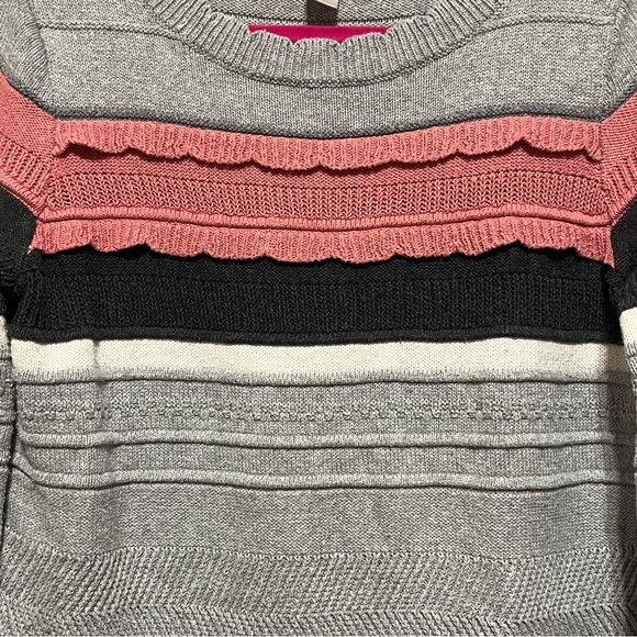 LOFT Scalloped Striped Sweater, Grey and Pink, Size Small - Picture 5 of 9